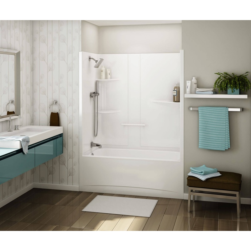MAAX 107001-L-103-001 Allia TS-6032 Acrylic Alcove Left-Hand Drain One-Piece Aeroeffect Tub Shower in White