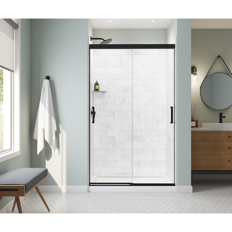 MAAX 135334-900-340-000 Incognito 76 44-47 x 76 in. 8mm Bypass Shower Door for Alcove Installation with Clear glass in Matte Black