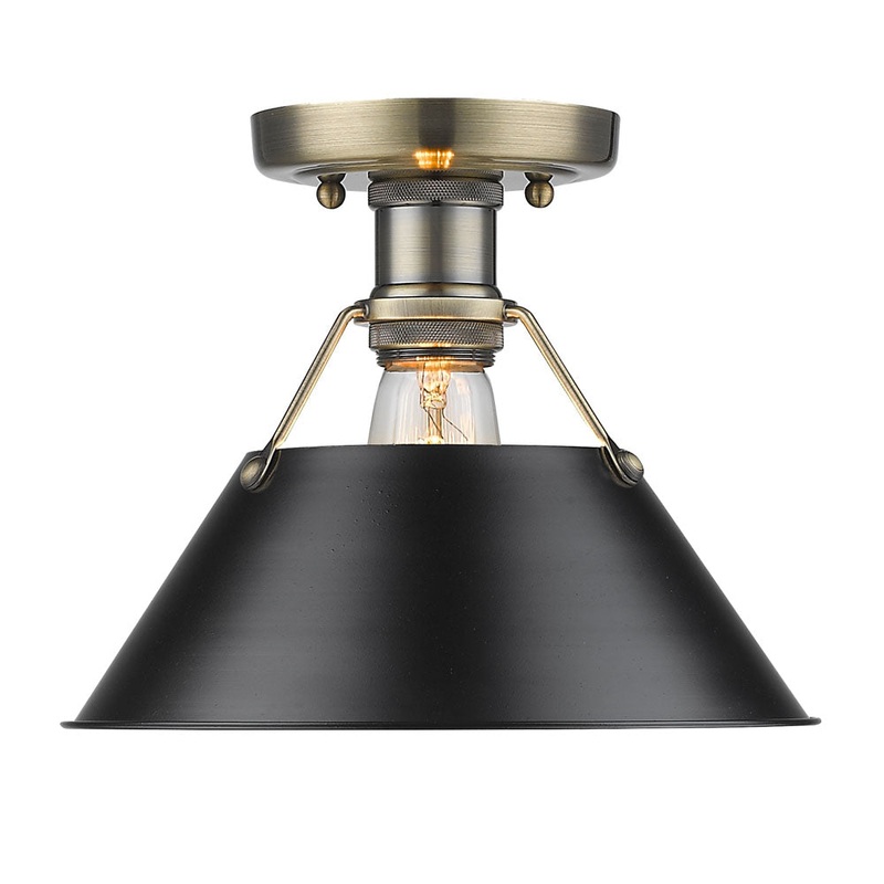 Orwell AB Flush Mount in Aged Brass with Matte Black Shade