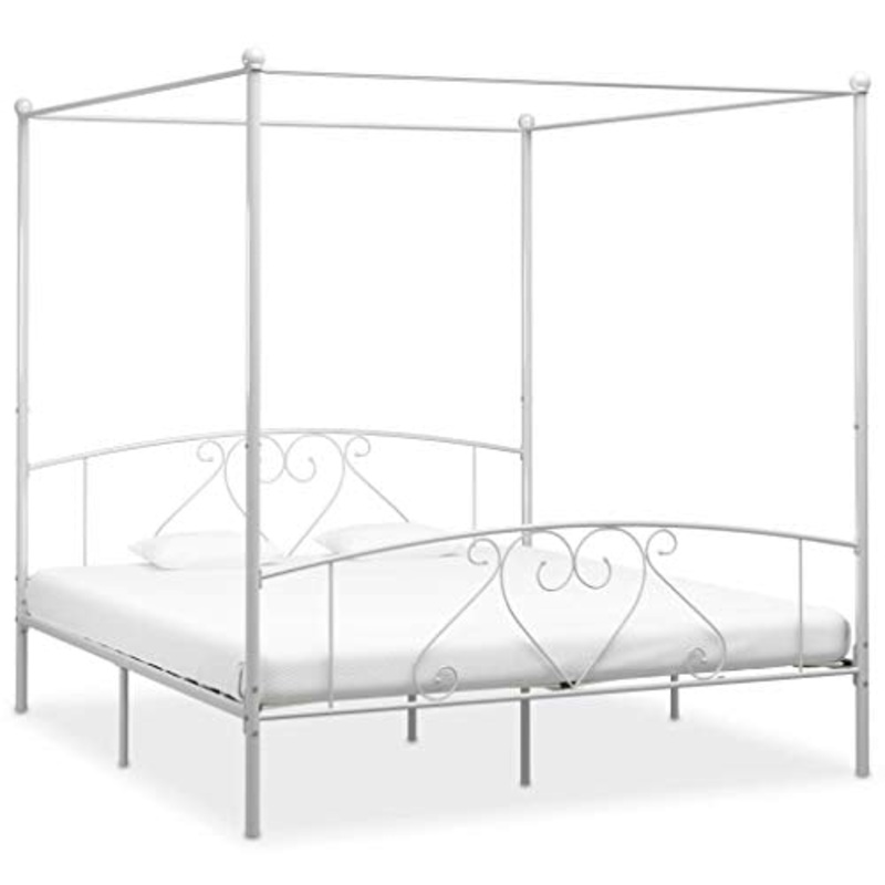 SKM Letto a Baldacchino Bianco in Metallo 180×200 cm (29kg)