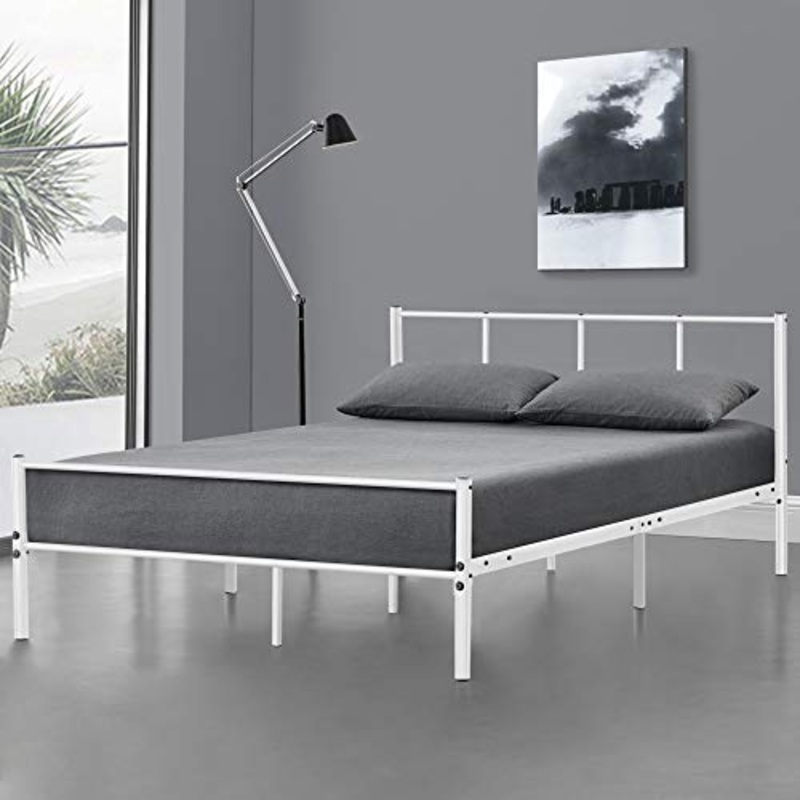 Struttura Letto in Metallo con Testiera e Pediera 120 x 200 cm Letto 1 Piazza e Mezza per Adulti/Ragazzi – Bianco