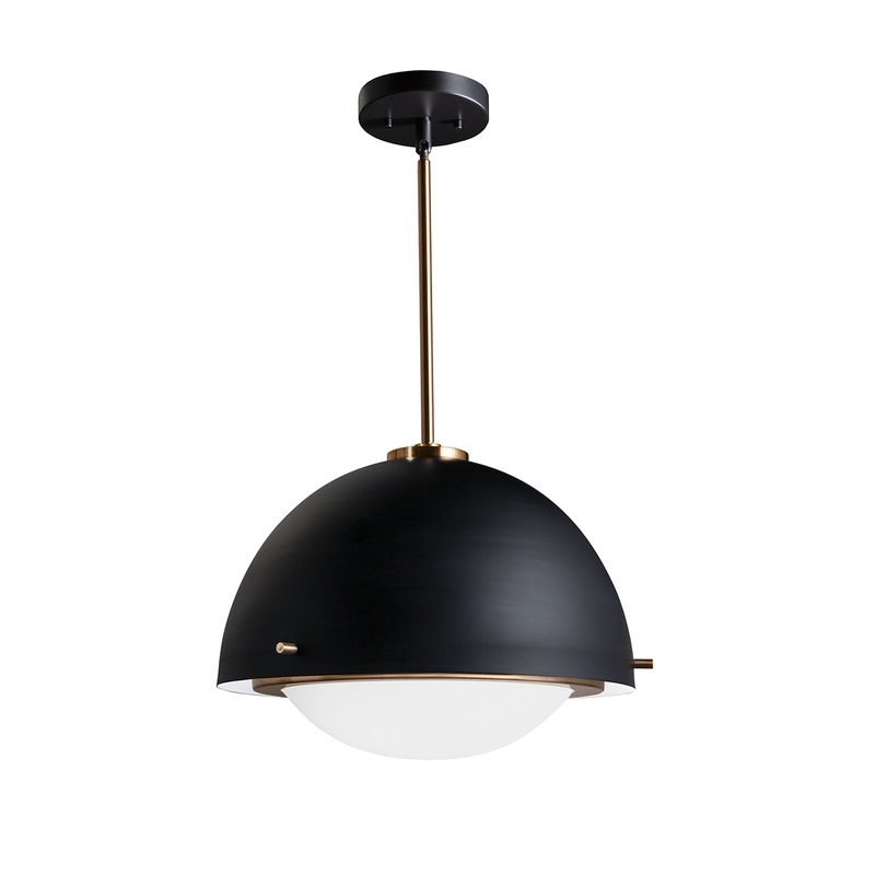 Two Light Pendant from the Hemisphere Collection in Matte Black w/ Brass Finish by Justice Designs
