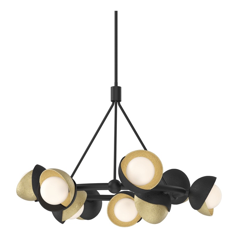 Brooklyn 9-Light Double Shade Ring Pendant Black Modern Brass