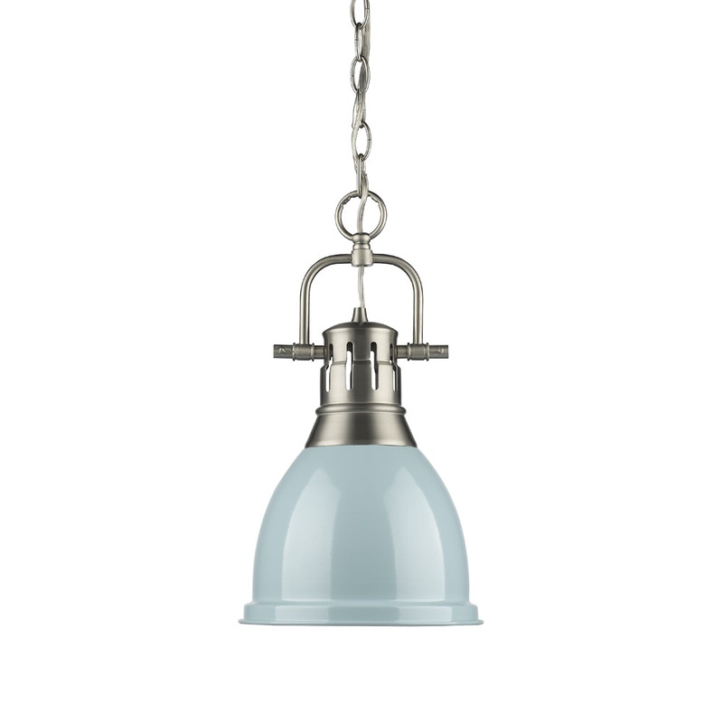 Duncan Small Pendant with Chain in Pewter with a Seafoam Shade