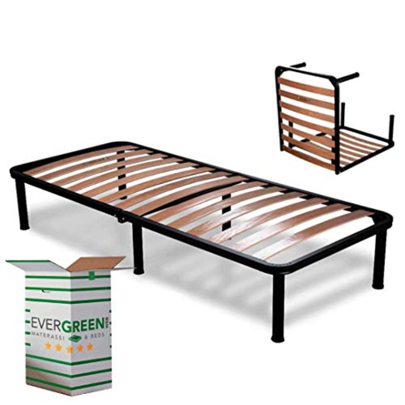 EVERGREENWEB – Rete Letto Singolo 90×200 a Doghe in Legno, Ortopedica con 6 Piedi Smontabili, Struttura portante in Ferro, Pieghevole Base da Incasso per tutti tipi di Letti e Materassi, Modello APPLE
