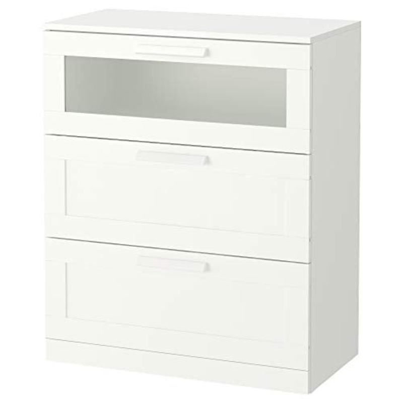IKEA BRIMNES cassettiera 3 cassetti, 78×95 cm, bianco/vetro smerigliato