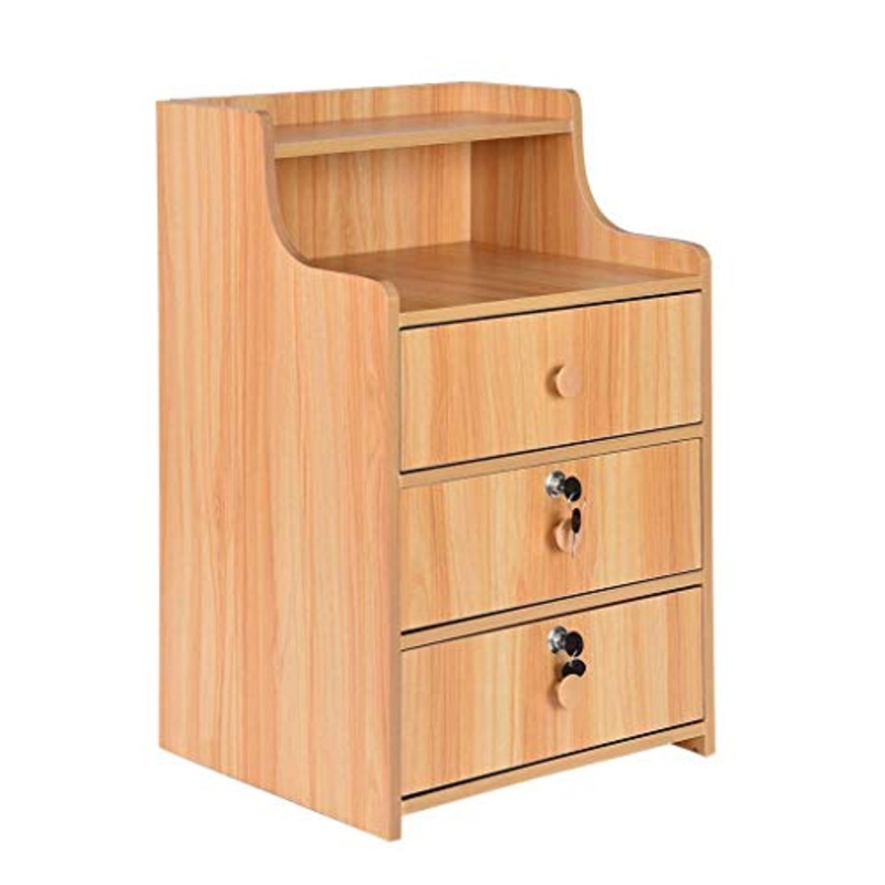 L.BAN Cassettiera con Serratura a Chiave, Comodino in Legno con 3 cassetti, Armadio portaoggetti, Comodino Multifunzione, tavolino Mobili per la casa per Soggiorno Camera da Letto