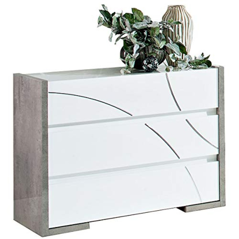 Letto Facile MF Cassettiera Milano Frontale Bianco Lucido e Cassa Marmo Lucido 3 cassetti, 77 x 103 x 45 cm