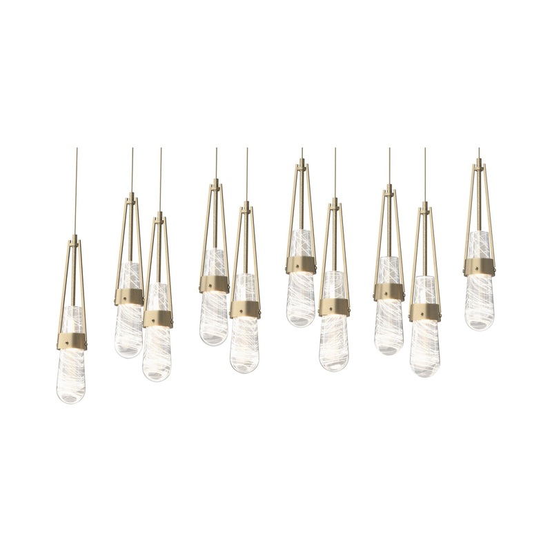 Link 10-Light Blown Glass Pendant Soft Gold Clear Glass with White Threading (YJ)