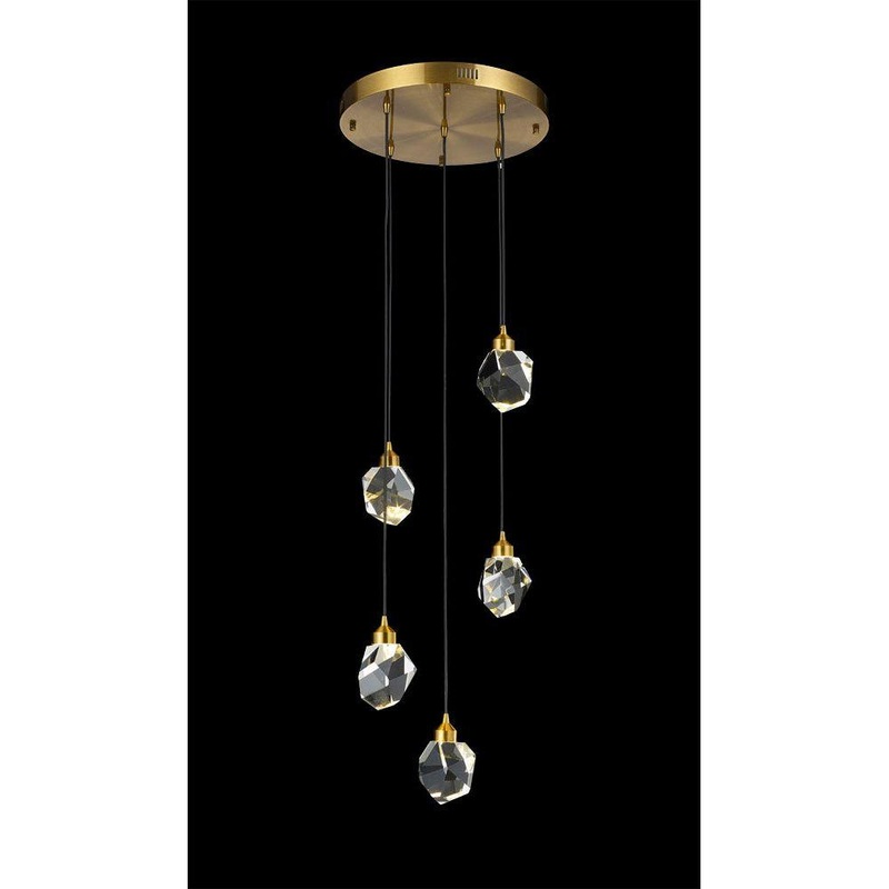 Rock Crystal 5-Light Multi Pendant Antique Brass
