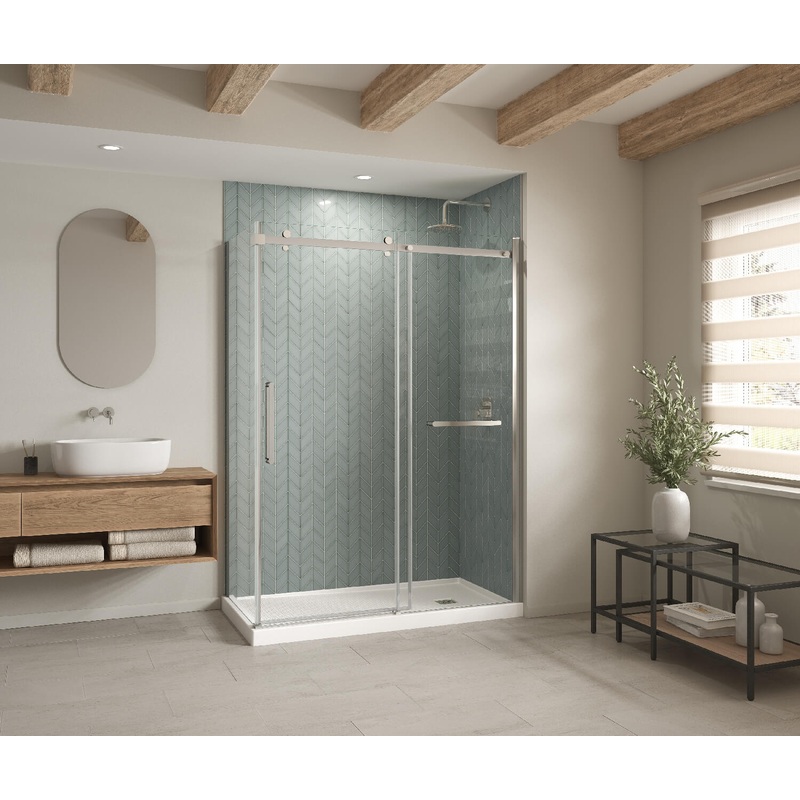 MAAX 420004-543-001-100 B3Square 6030 Acrylic Corner Right Shower Base in White with Anti-slip Bottom with Right-Hand Drain