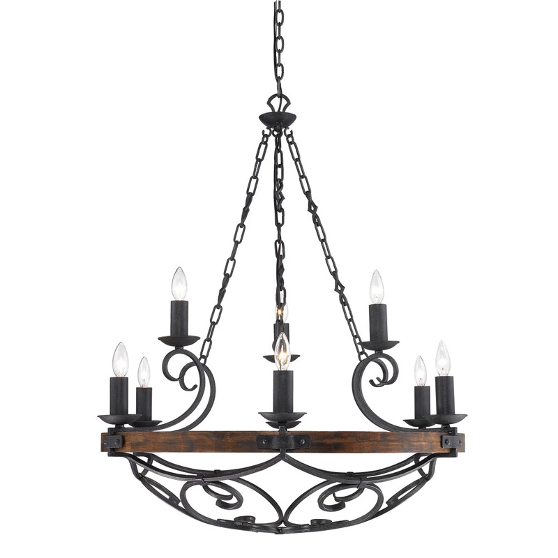 Nine Light Chandelier from the Madera BI Collection in Black Iron Finish by Golden
