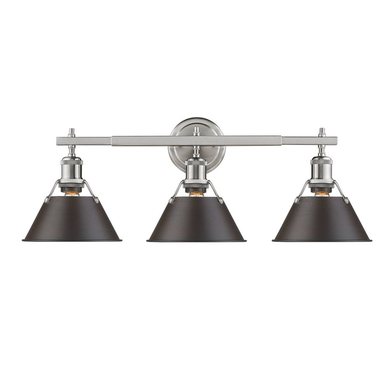 Orwell PW 3 Light Bath Vanity in Pewter with Rubbed Bronze Shade