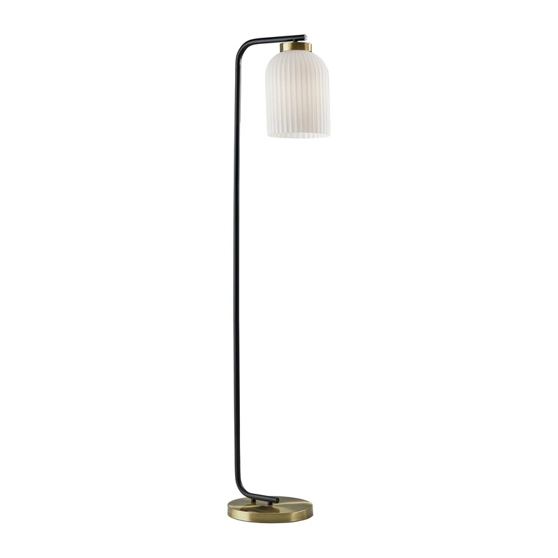 Textured Glass Floor Lamp White/Black & Brass