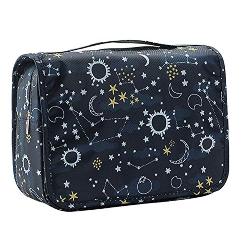 TREESTAR Strisce Floreali Borsa da Viaggio Impermeabile Custodia di Grande capacit Caso Cosmetico Borsa Cosmetica per Il Lavaggio Portatile con Gancio per Uomini Donne Che Viaggiano (Navy)