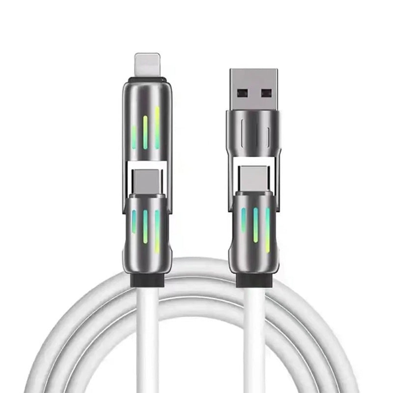 Universal PD Fast Charging Cable with LED Indicator – Zinc Alloy, Durable 1.5m Silicone Cord – Multiple Connector Options(White)
