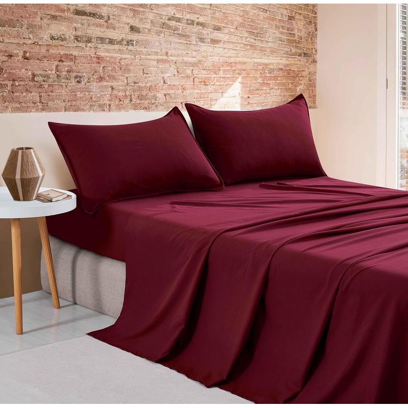Vintage Washed Microfibre Sheet Set (Burgundy, Queen)