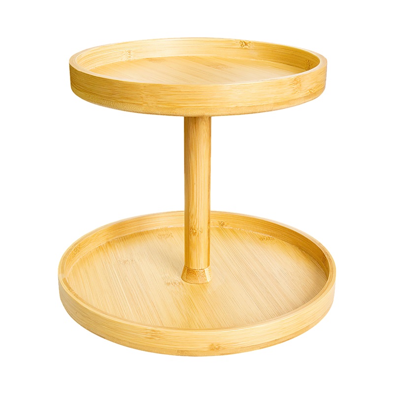 2-Tier Bamboo Lazy Susan Turntable Organizer for Kitchen Counter Cabinet