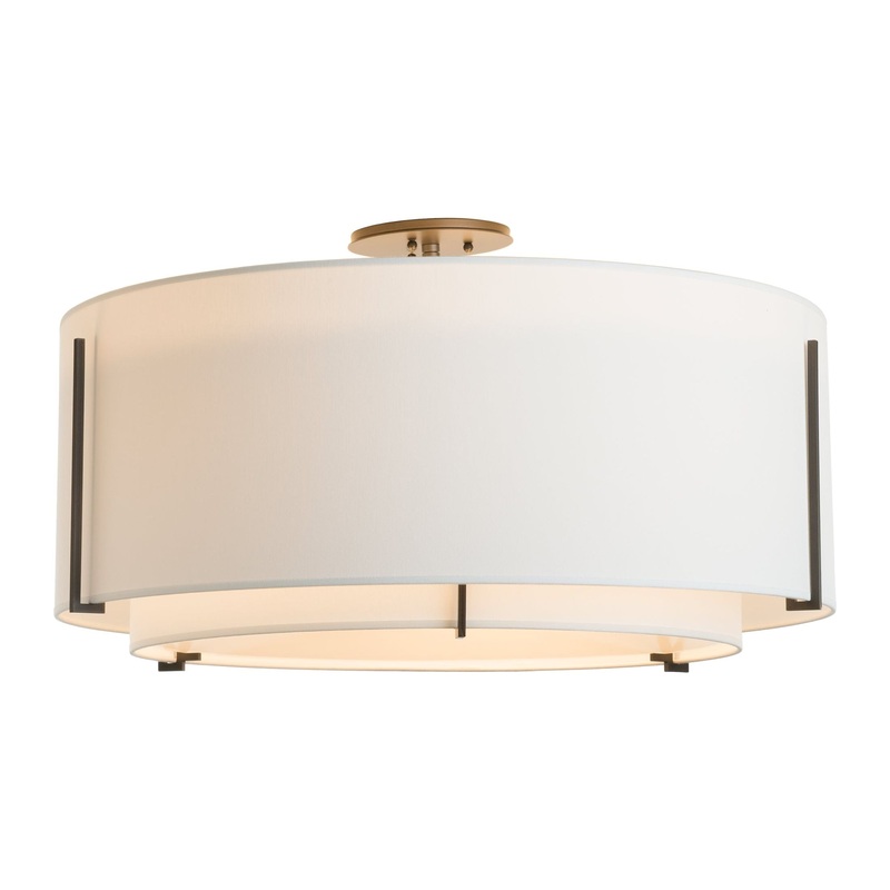 Exos Large Double Shade Semi-Flush Dark Smoke Natural Anna Inner Shade & Natural Anna Outer Shade