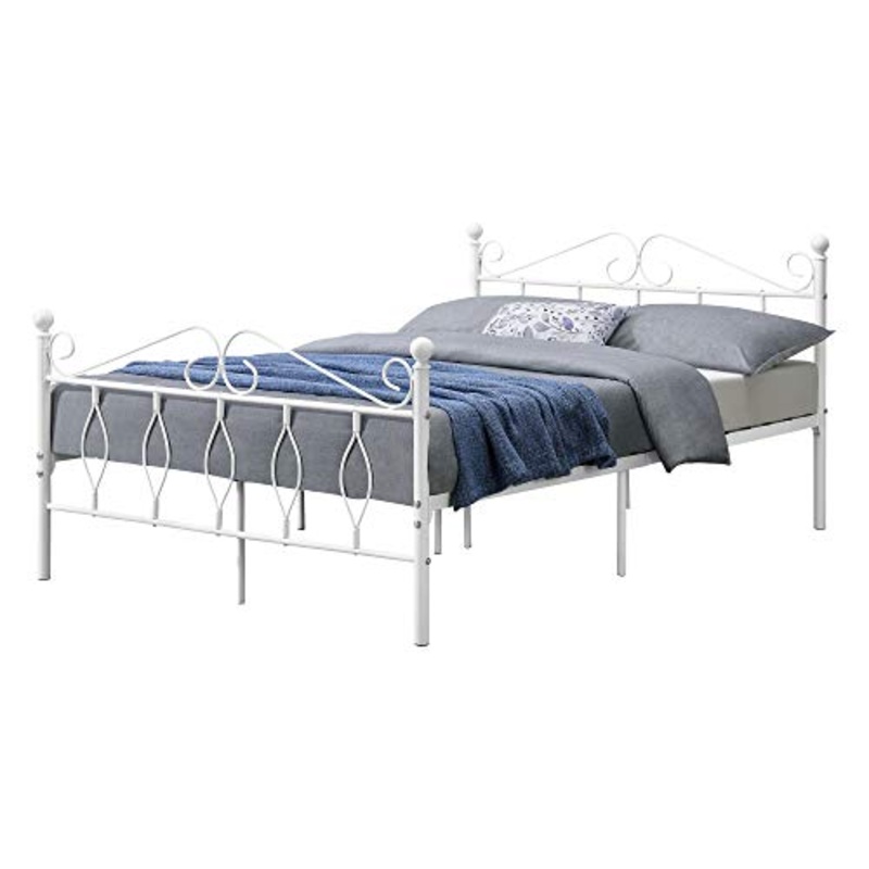 Struttura Letto in Metallo con Testiera e Pediera in Stile Romantico/Classico 140 x 200 cm Letto Francese/Matrimoniale – Bianco