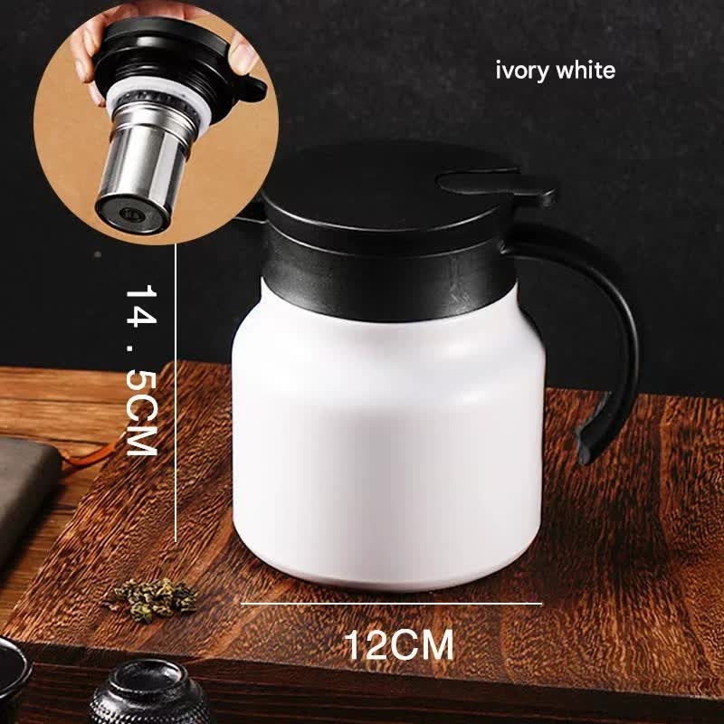 White 316 Stainless Steel Stewing Tea Kettle with Wooden Handle – Insulated Tea and Coffee Kettle with Infuser for Home and Office