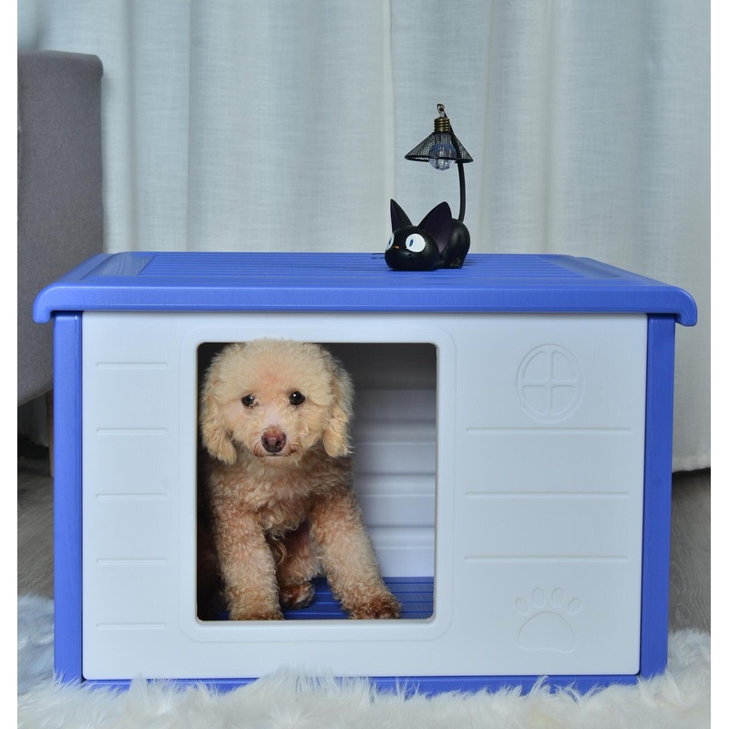 YES4PETS Small Plastic Pet Dog Puppy Cat House Kennel Blue