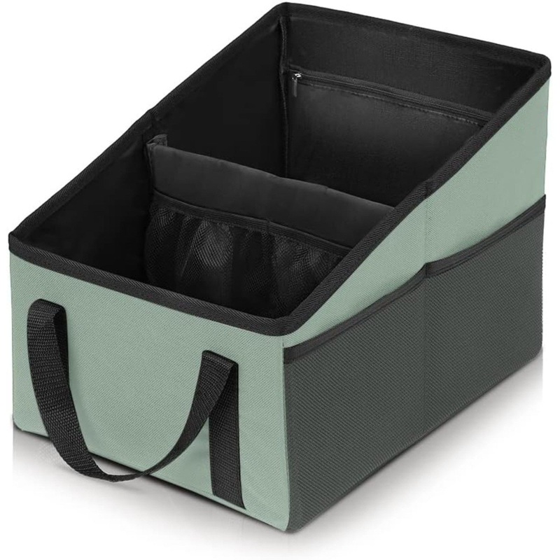 3-piece Green Car Trunk Storage Box – Large Capacity Oxford Cloth Foldable Car Seat Organizer