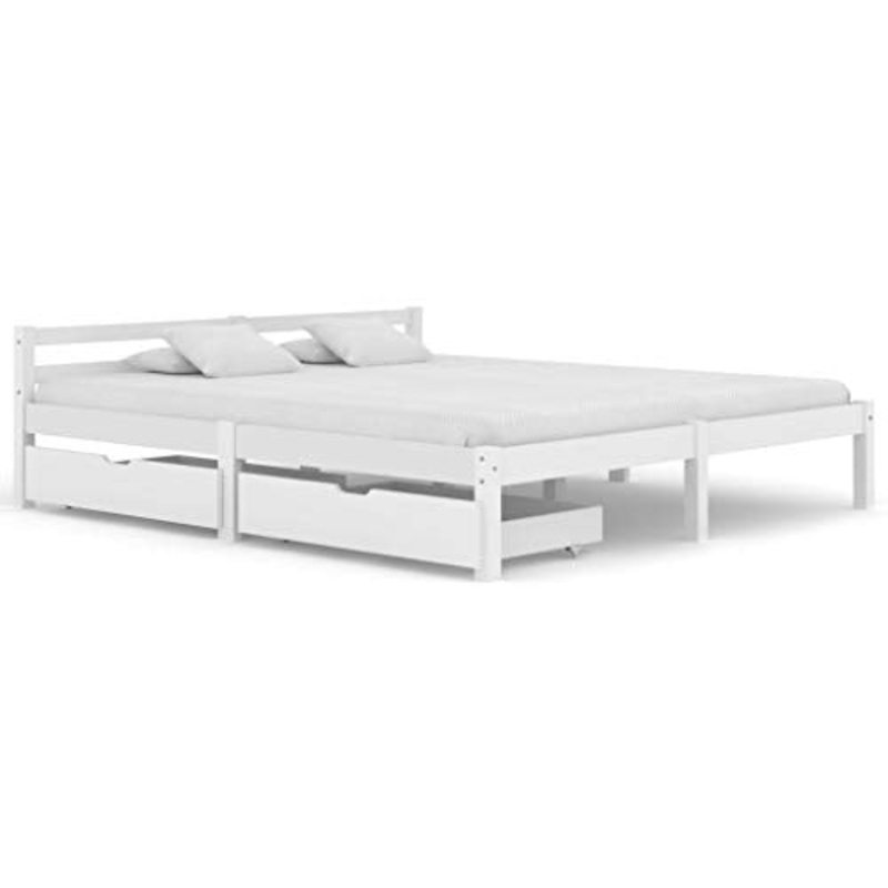 BIGTO – Struttura letto con 2 cassetti in legno di pino massello, mobili per camera da letto, 160 x 200 x 60 cm, colore: Bianco