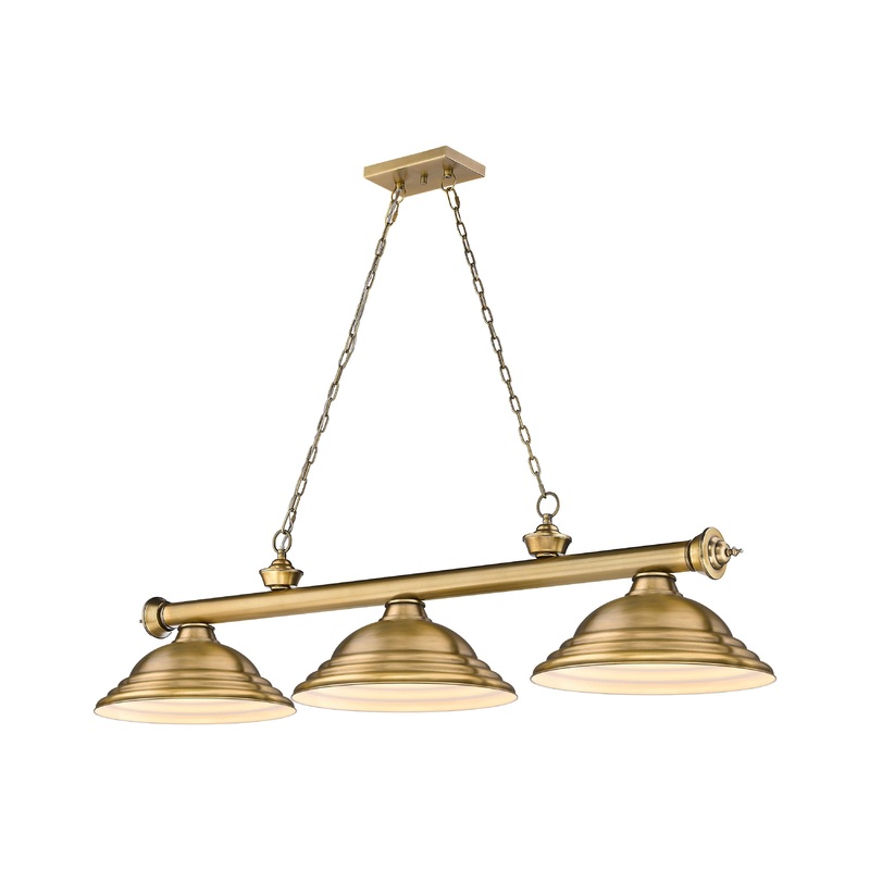 Cordon 3-Light Billiard Rubbed Brass Dome Rubbed Brass Steel