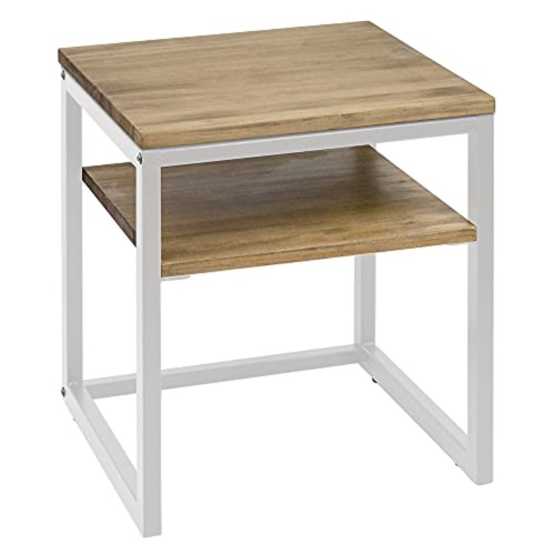 DS Dropshipping Comodino ECO Three 40×40 47cm con piano in legno massello 18 mm e gambe in acciaio laccato Bianco