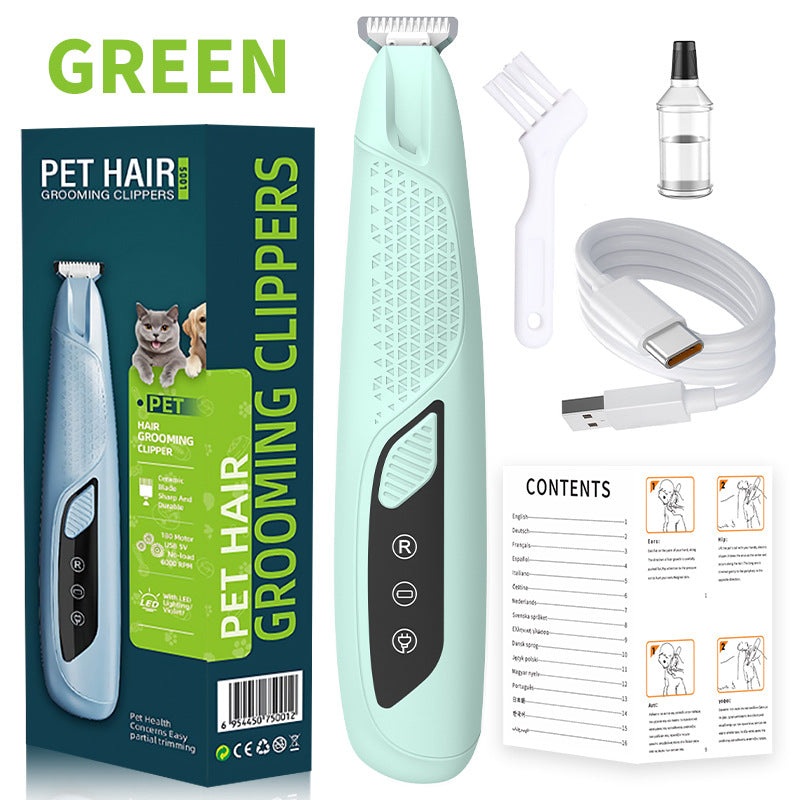 Green Precision Pet Paw Trimmer – Waterproof & Rechargeable Grooming Clipper for Dog & Cat Paws, Eyes, and Ears