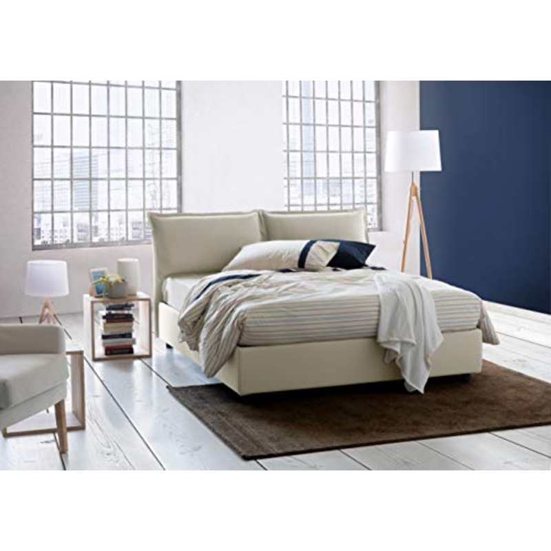 Talamo Italia Letto contenitore Matrimoniale Veronica, Made in Italy, Testata e rivestimento in tessuto, Apertura frontale, adatto per materasso cm 160×200, Panna
