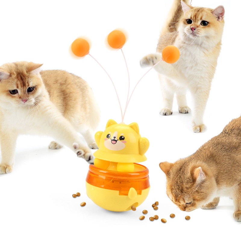 Yellow 3-in-1 Interactive Cat Toy – Tumbler, Treat Dispenser, Track & Teaser Ball