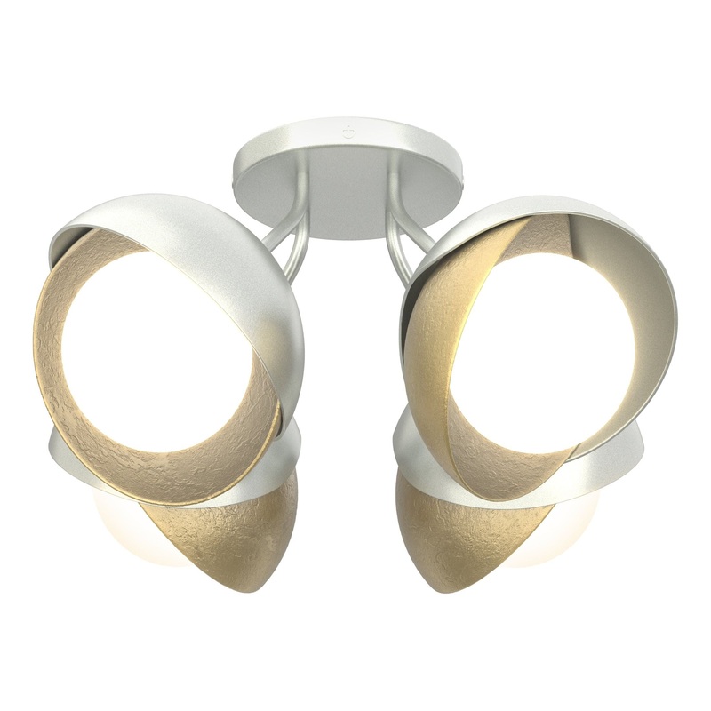 Brooklyn 4-Light Double Shade Semi-Flush Vintage Platinum Modern Brass