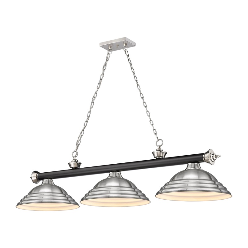 Cordon 3-Light Billiard Matte Black + Brushed Nickel Dome Brushed Nickel Steel