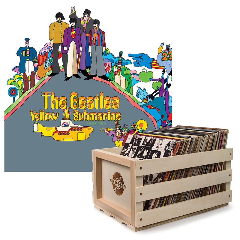 Crosley Record Storage Crate & The Beatles – Yellow Submarine – Vinyl Album Bundle