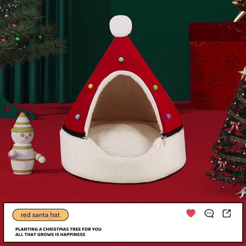 Festive Detachable Pet House – Cozy Red Santa Hat Design (S – 37x46cm)