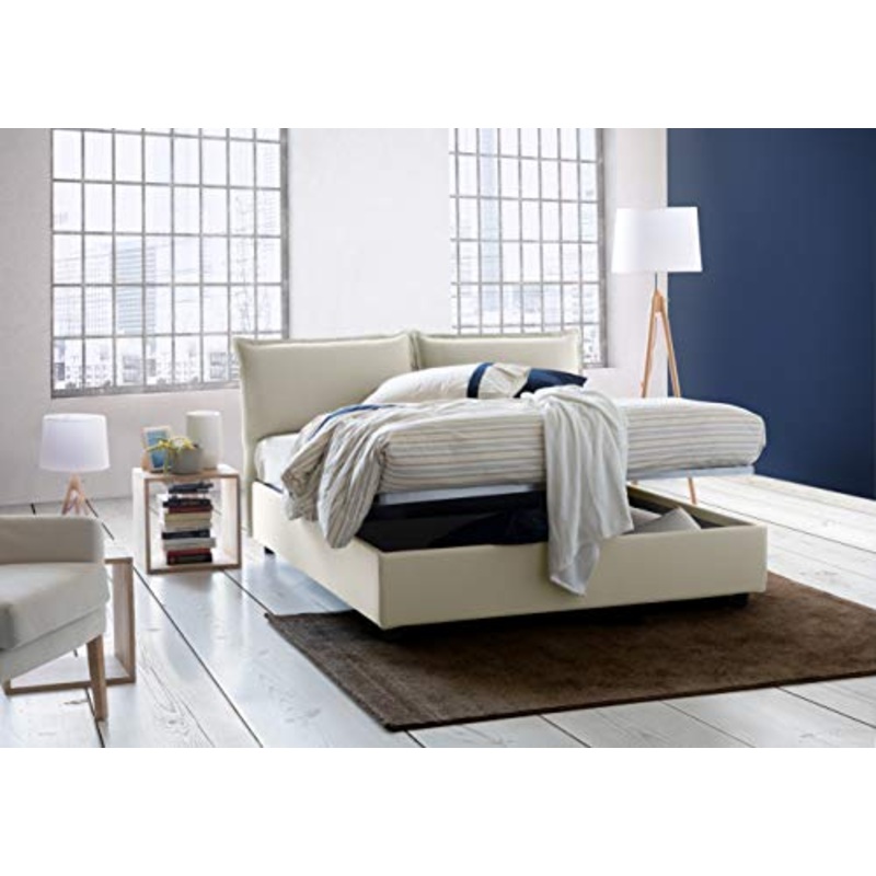 Talamo Italia Letto contenitore Matrimoniale Veronica, Made in Italy, Testata e rivestimento in tessuto, Apertura frontale, adatto per materasso cm 160×190, Panna