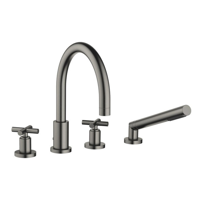 Tub Filler TARA Mixer for Deck Mount with Handshower 2 Cross Brushed Dark Platinum