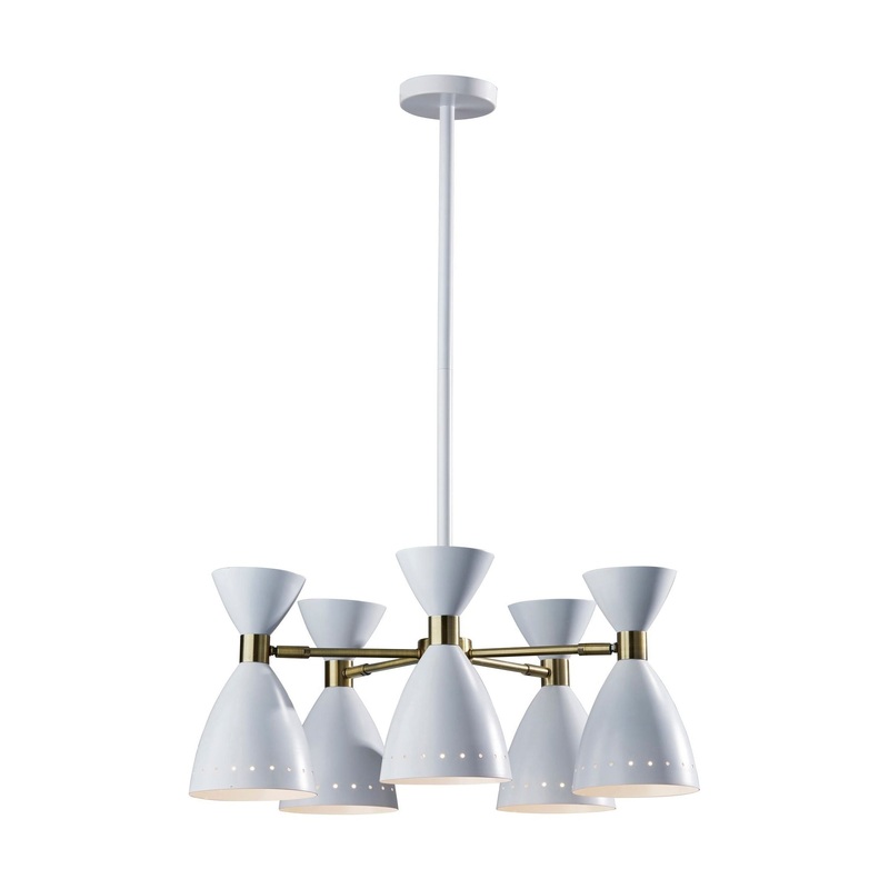 Oscar 5-Head Chandelier White with Antique Brass