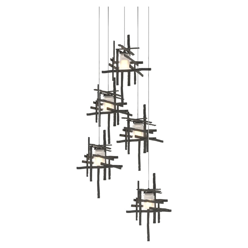 Tura 5-Light Frosted Glass Pendant Natural Iron
