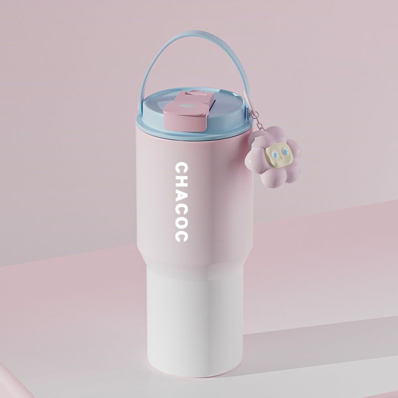 304 Stainless Steel Insulated Tumbler,Large Capacity with Handle and Cute Cloud Accessory(Pink)