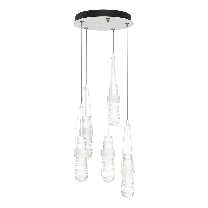 Link 5-Light Blown Glass Pendant White Clear Glass with White Threading (YJ)