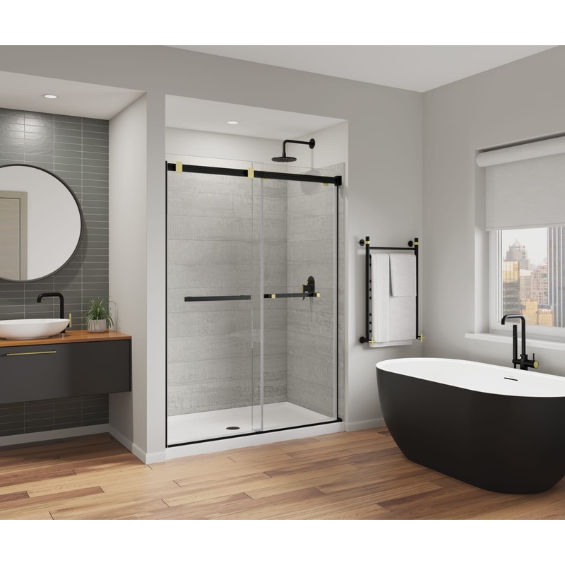 MAAX 136955-810-380-000 Duel Alto 56-59 X 78 in. 8mm Bypass Shower Door for Alcove Installation with GlassShield glass in Matte Black & Brushed Gold
