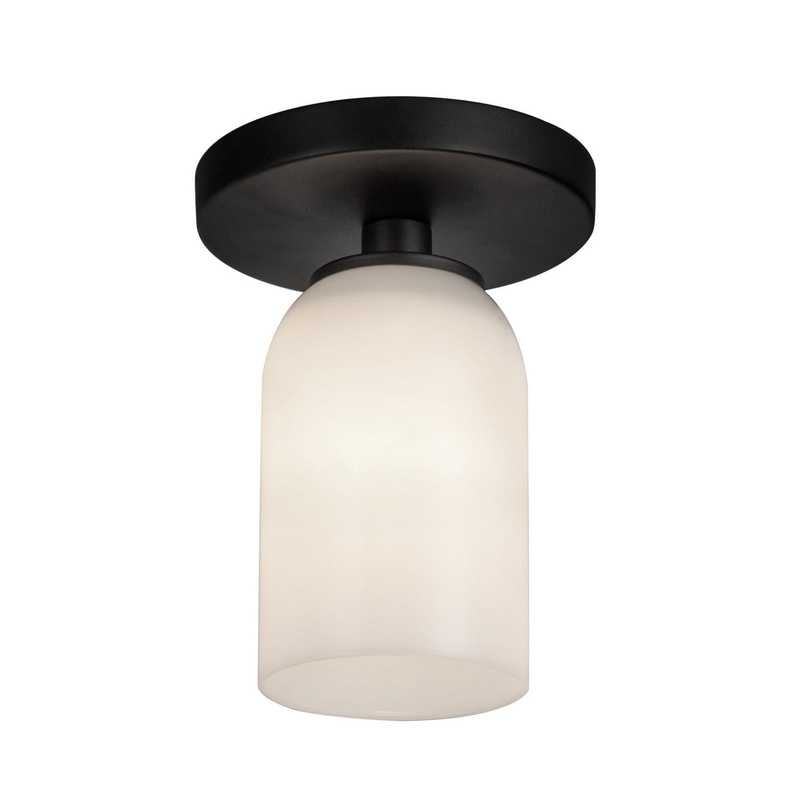 One Light Semi-Flush Mount from the Nola Collection in Black/Glossy Opal Glass Finish by Kuzco Lighting