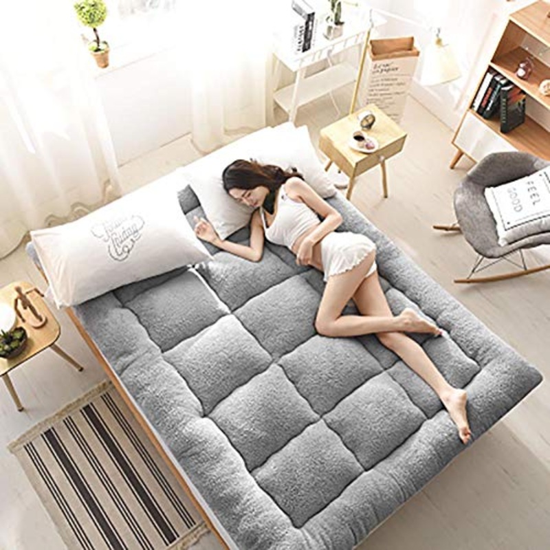 WSZGR Giapponese Materasso Futon,Peluche di Agnello Materasso A Pavimento Shikibuton Non-Scivolare Addensare Roll Up Materasso Tatami Mat Grigio 150x200cm/59x79inch