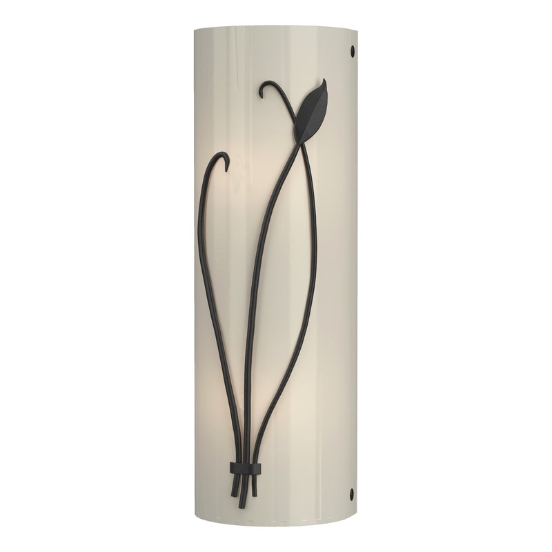 Forged Leaf and Stem Sconce Black Ivory Art Glass (CC) Left