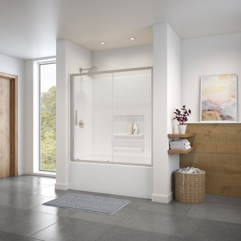MAAX 135245-900-305-000 Connect 55 -57 x 57 in. 6mm Sliding Tub Door for Alcove Installation with Clear glass in Brushed Nickel