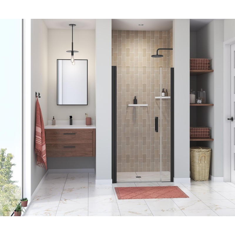 MAAX 138266-900-340-101 Manhattan 35-37 x 68 in. 6 mm Pivot Shower Door for Alcove Installation with Clear glass & Square Handle in Matte Black