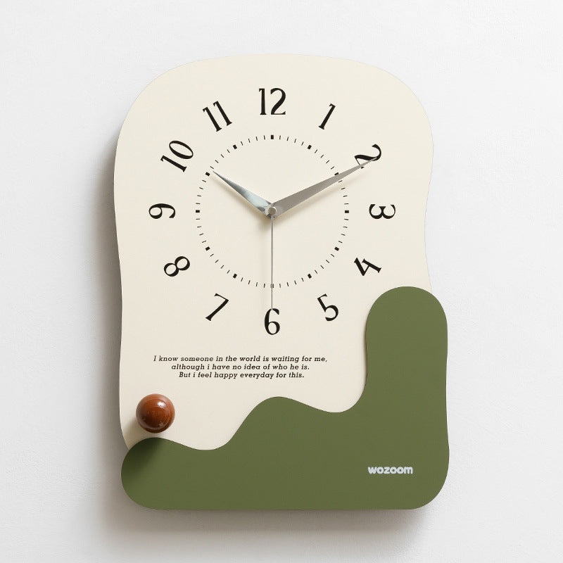 Abstract Modern Wall Clock – Silent Non-Ticking Decorative Clock with Wavy Design & Ceramic Accent(green)